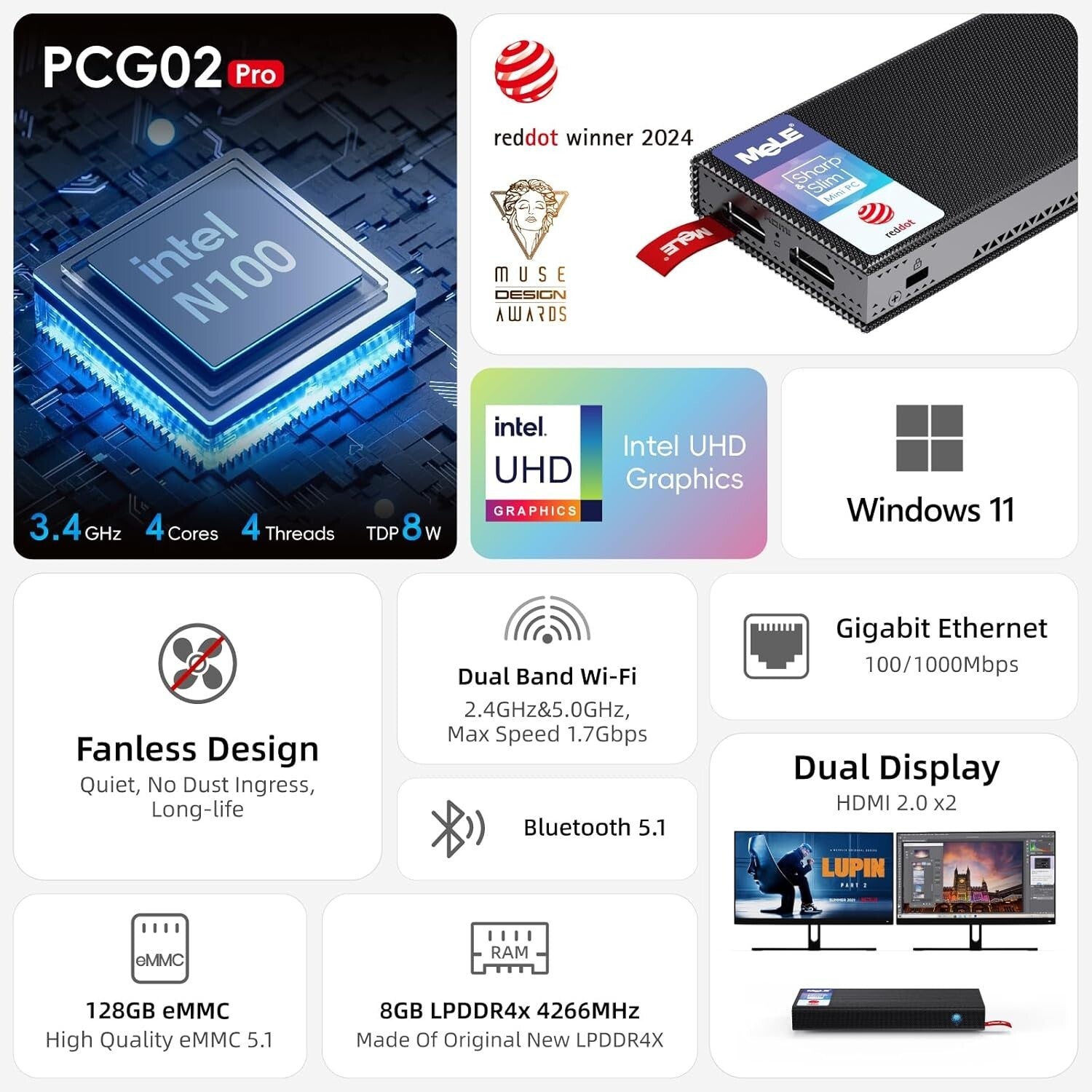 Effortlessly Portable 8GB Windows 11 Pro Mini PC with Expandable Storage Options