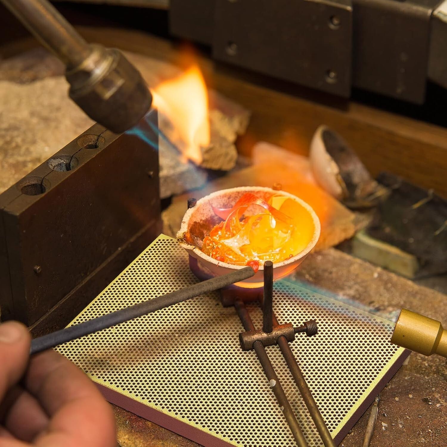 Durable 9-Piece Graphite Casting Set with Stir Rods and Moulds for Metalworking