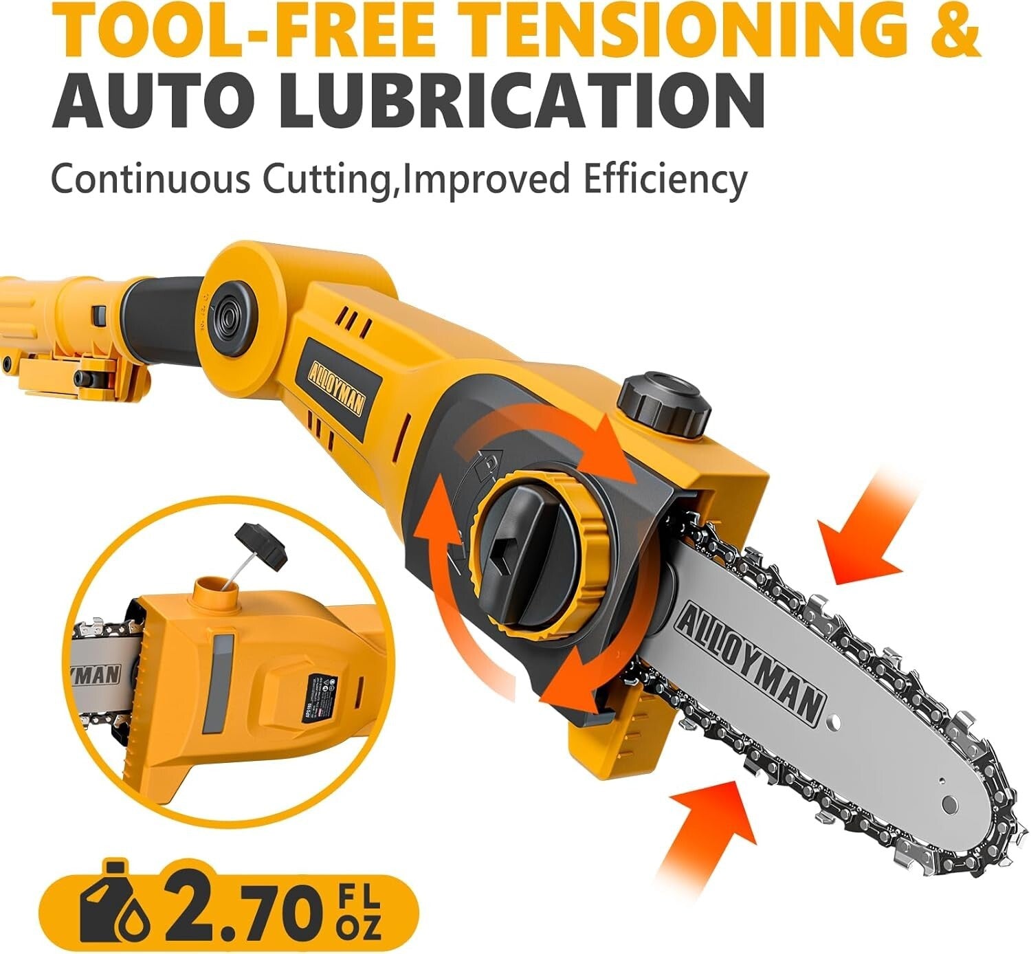 Efficient 20V Electric Pole Saw - 8-Inch Blade & Automatic Chain Lubrication