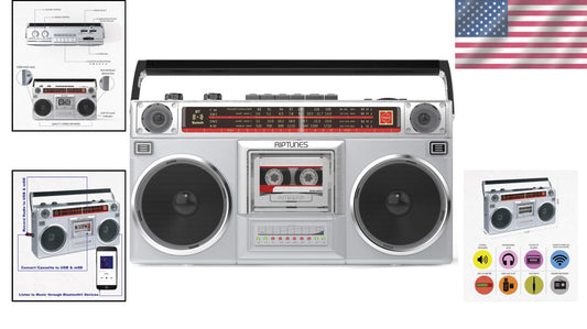 Vintage 80s Style Radio Cassette Player with Bluetooth & USB-Micro SD Slots