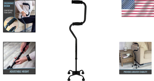 Durable Quad Walking Cane with Foam Handles for Enhanced Stability & Comfort