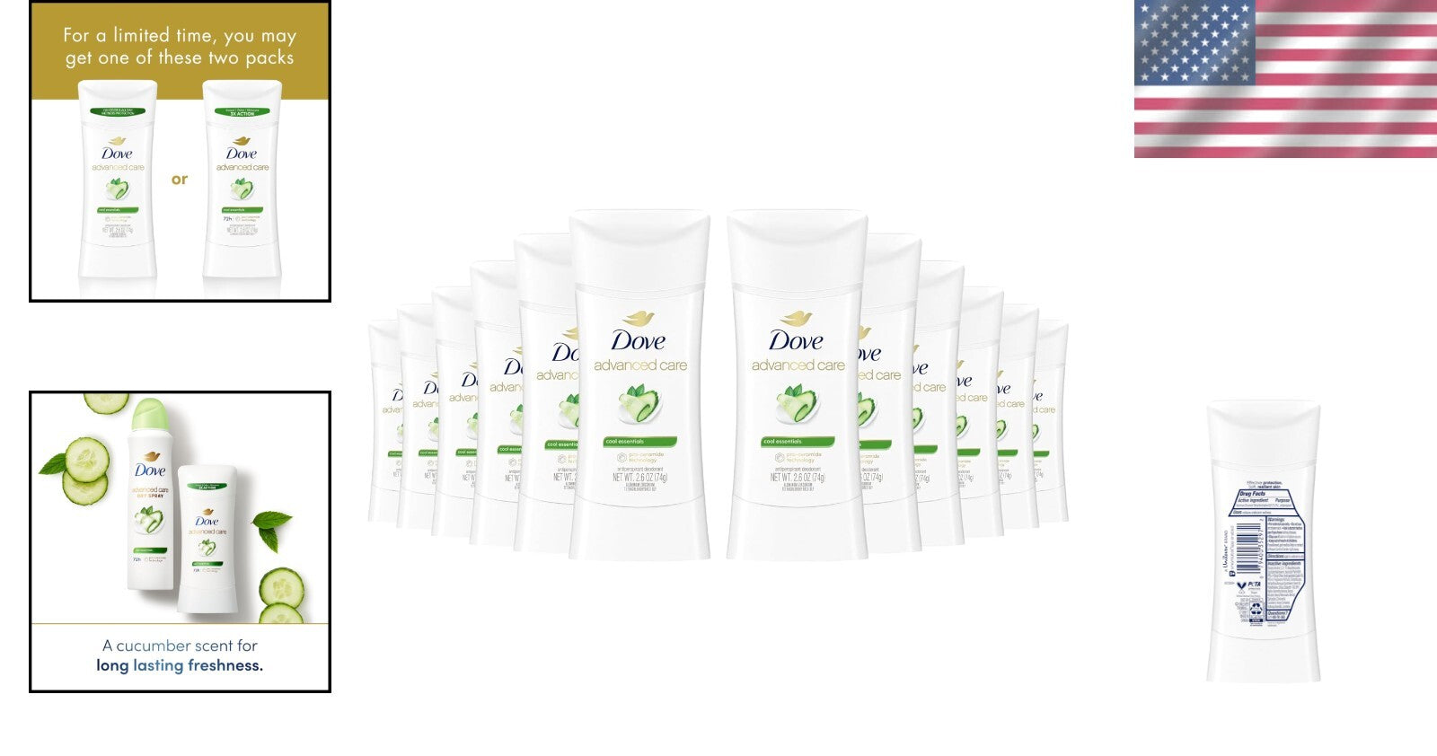 Pack of 12 Advanced Care Antiperspirant Stick - 72h Odor Control & Skin Repair