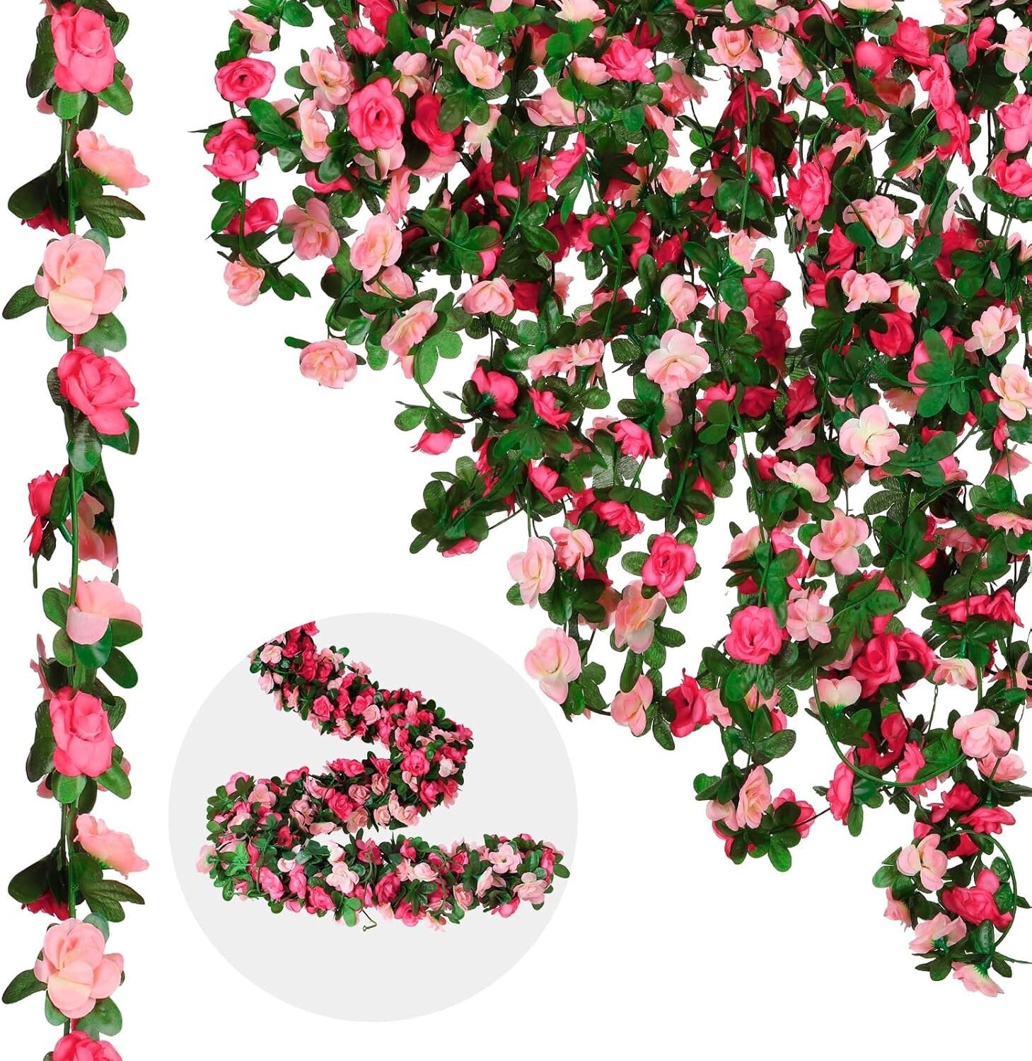 Vivid 12 Pcs Flower Vine Garland - 100 ft Silk Rose Decor for Any Occasion