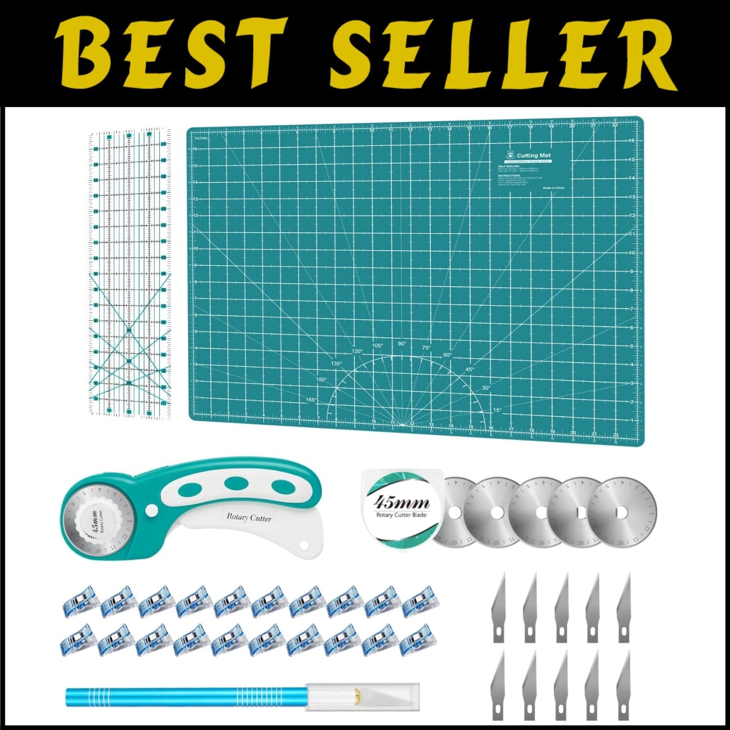 All-in-One Quilting Kit: Rotary Cutter, Blades, Mat & Craft Knife for Crafts