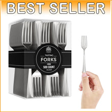 Load image into Gallery viewer, Bulk Pack of 500 Mini Disposable Silver Forks - Elegant 4-inch Dessert Utensils