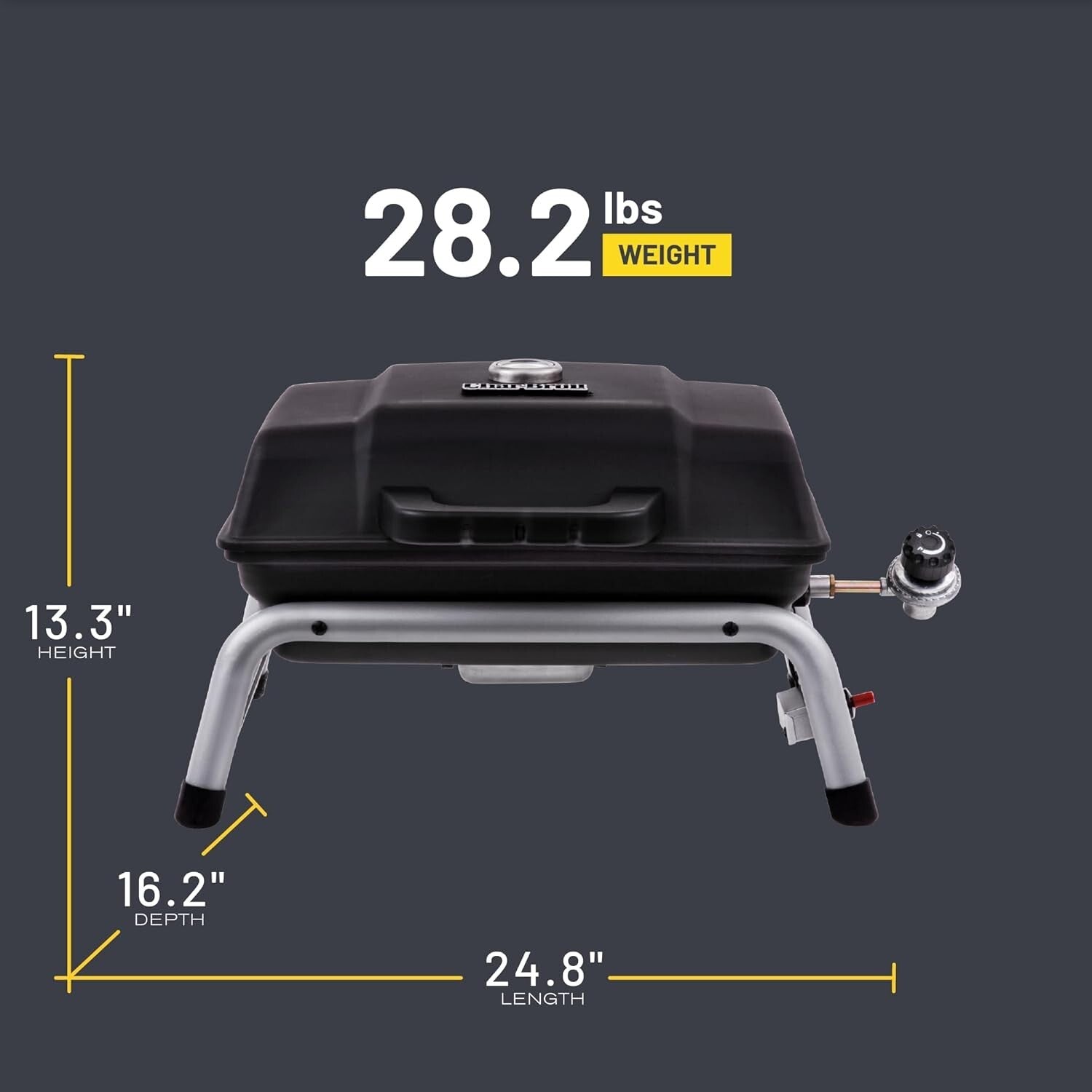 Black Portable Gas Grill with Temperature Gauge and Removable Grease Tray