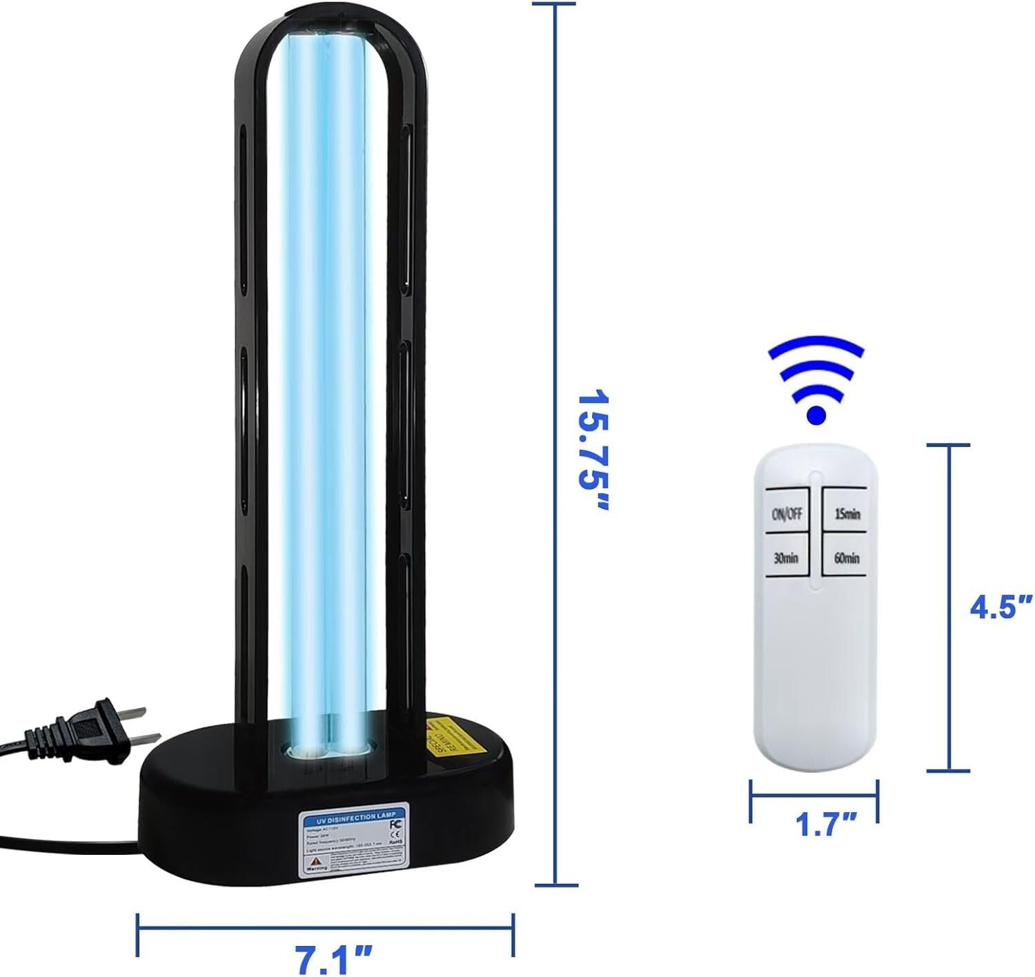 Dual Function UVC Light - 38W Ozone & Ozone-Free UV Sanitizers, 2 Pack