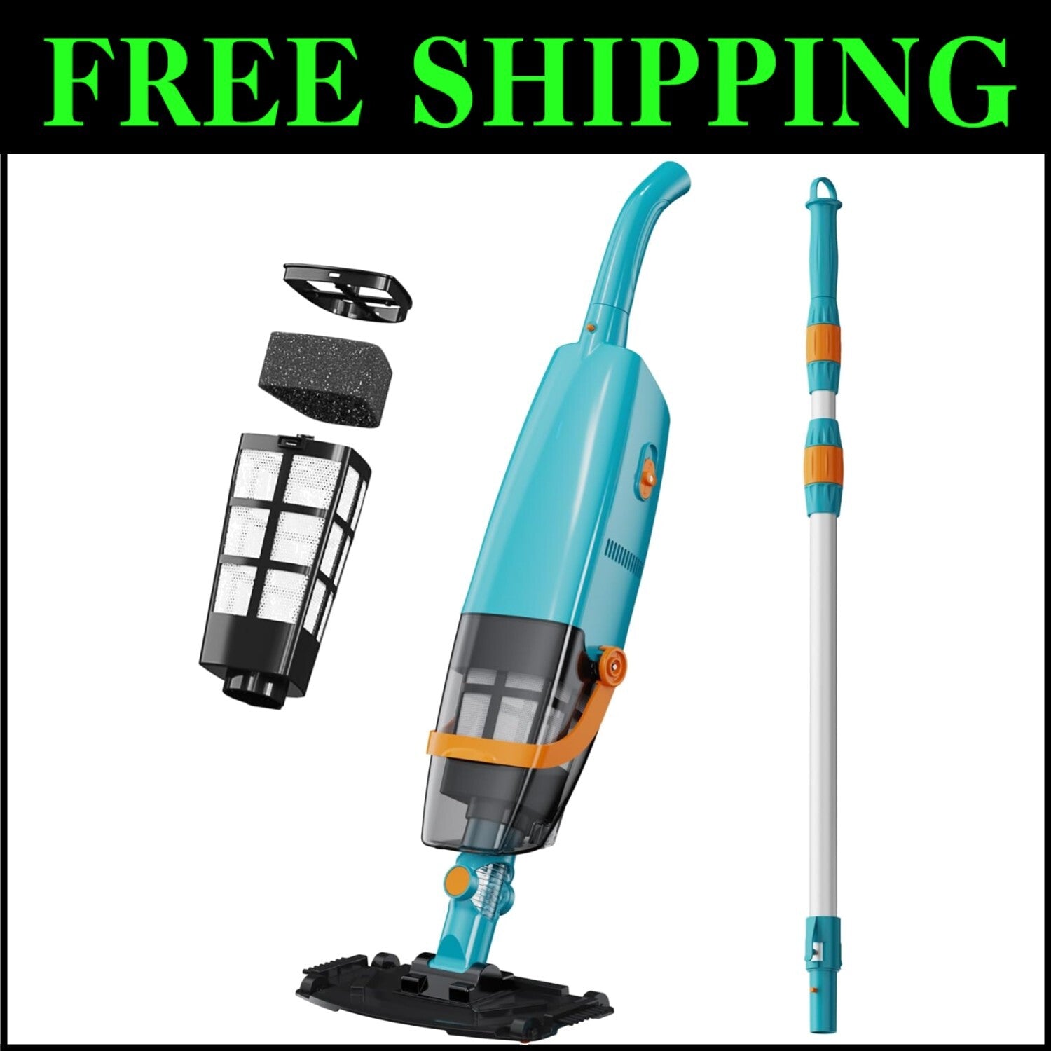 Cordless Handheld Pool Vacuum with Telescopic Pole - 60 Mins Runtime, Lake Blue