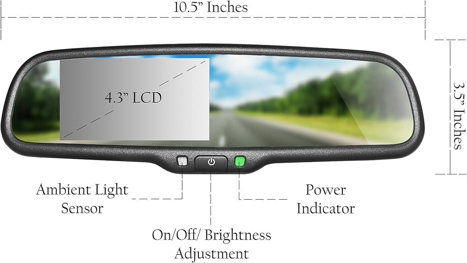 Auto Adjusting Brightness 10.5" Mirror with 4.3" LCD Screen for All Vehicles