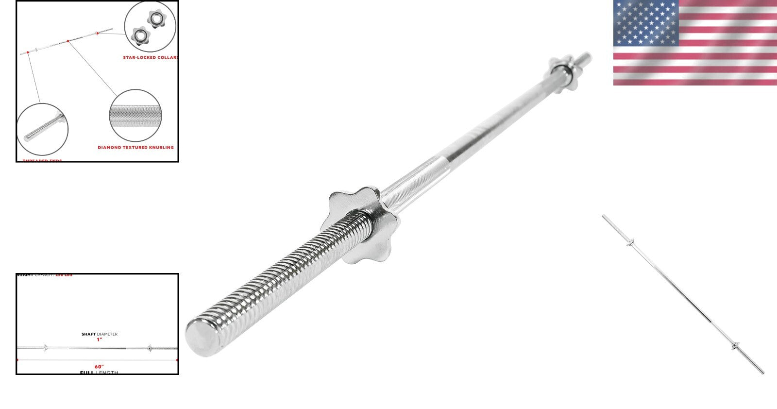 Alloy Steel 60-Inch Barbell with Threaded Grip for Weightlifting Excellence