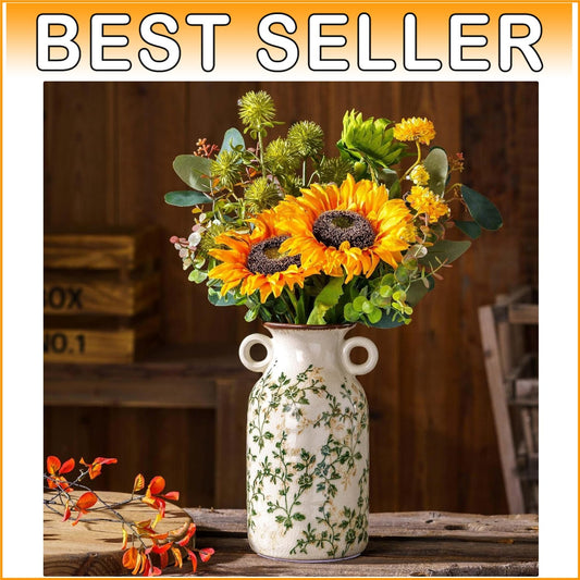 Elegant Vintage Pastoral Ceramic Vase for Rustic Farmhouse Decor - 9.1 Inch