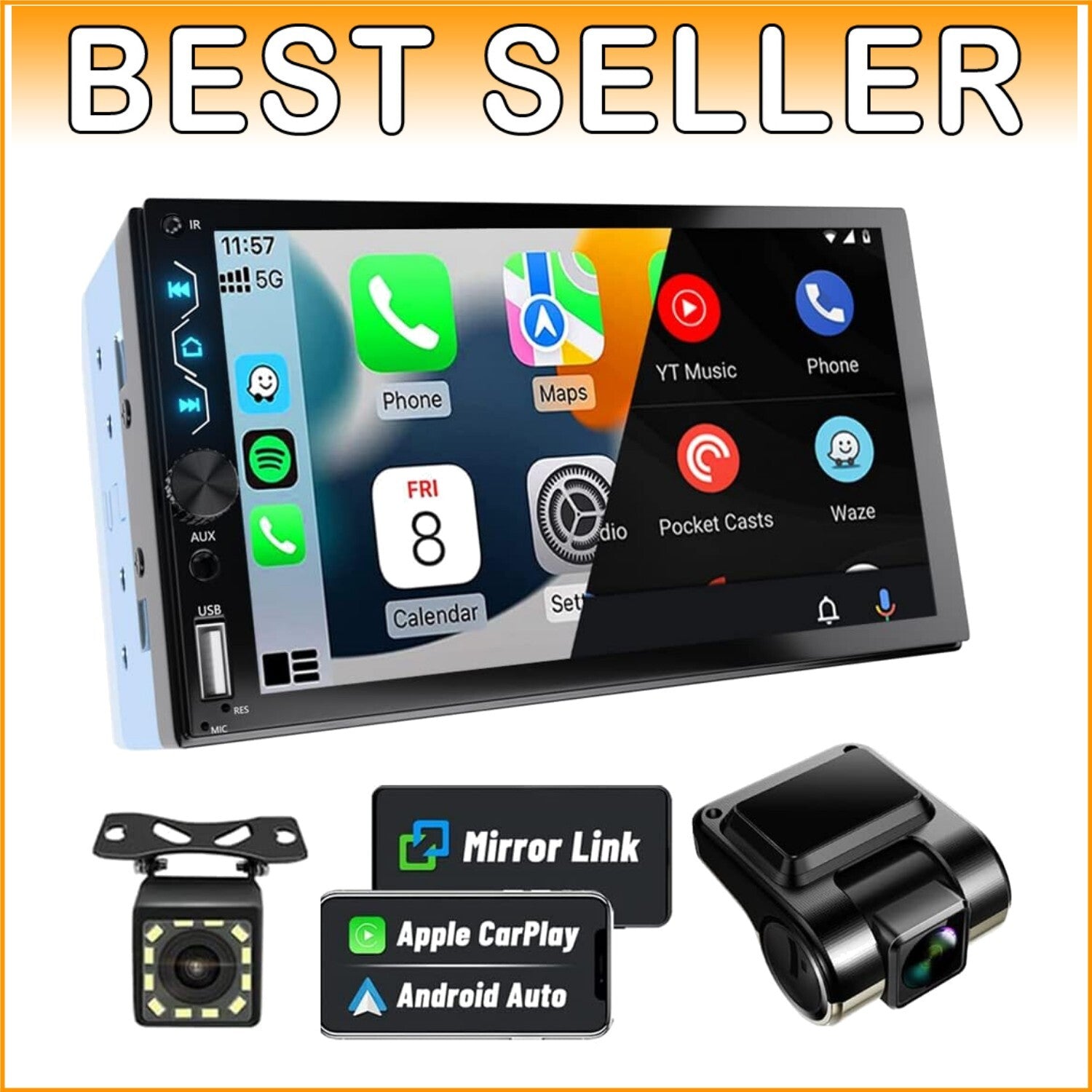 All-in-One 7-Inch Double Din Car Stereo with Dash Cam & Apple Carplay