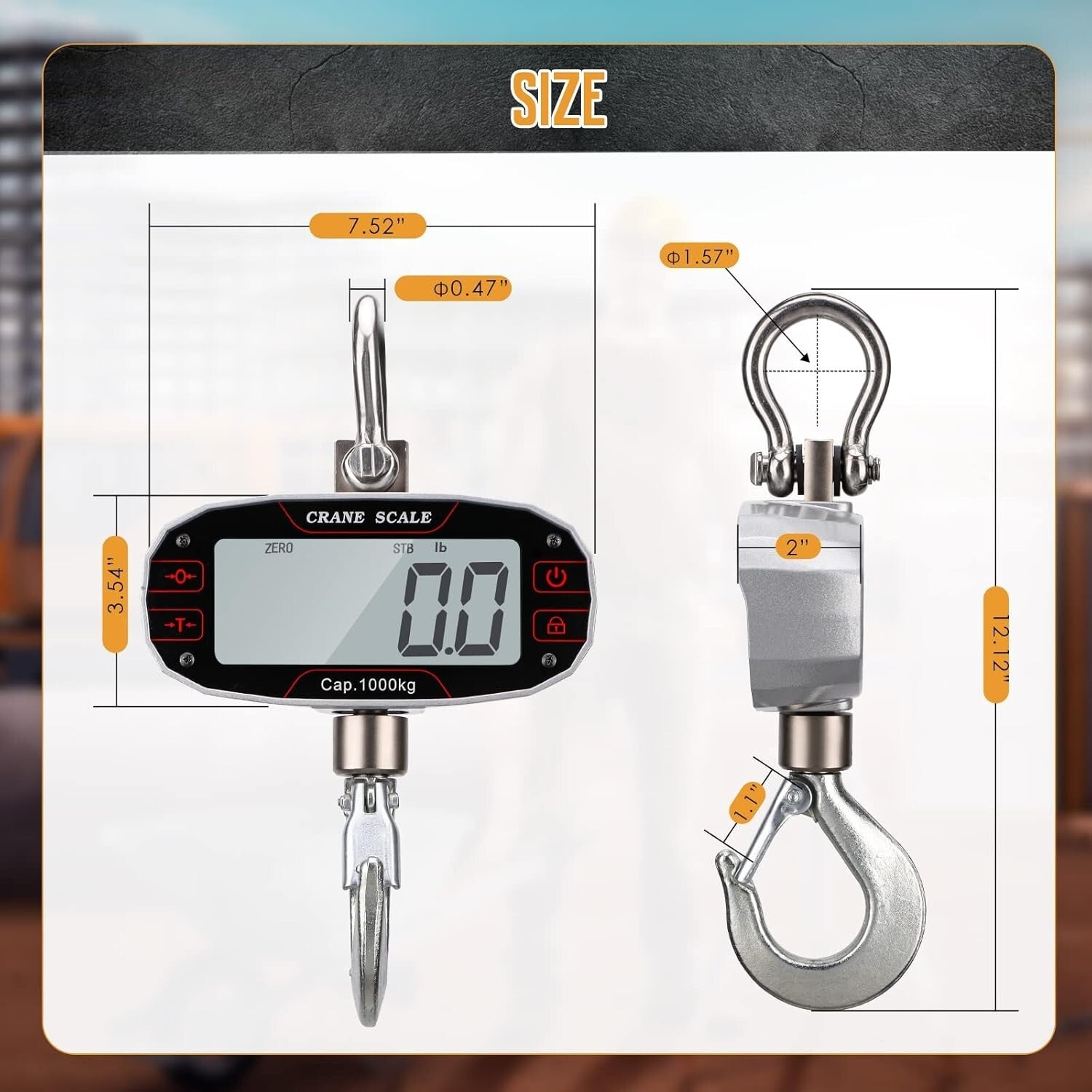 Industrial Crane Scale 2000lb with Rechargeable Battery and Remote Control