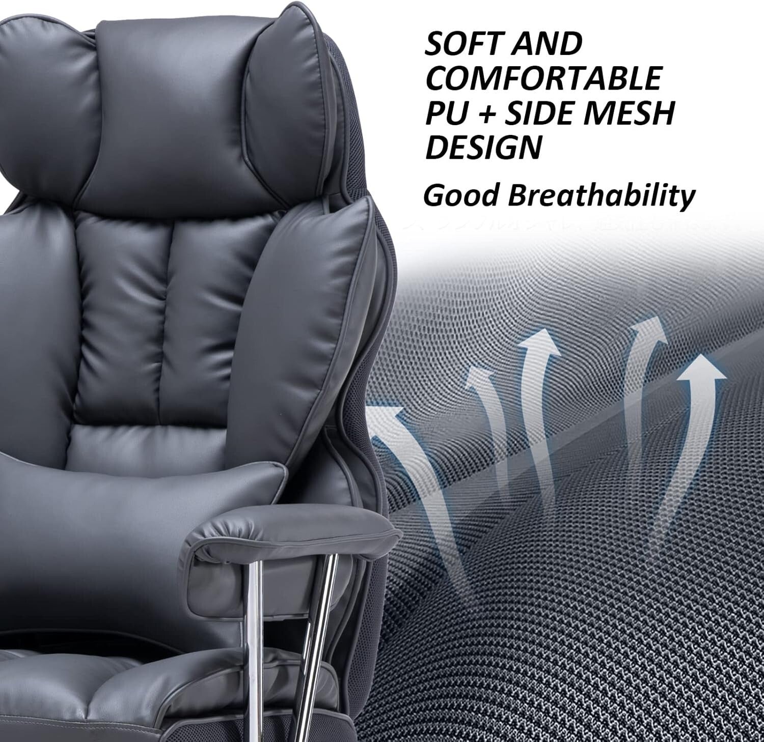 Big and Tall High Back Computer Chair with Footrest - Mineral Grey Elegance
