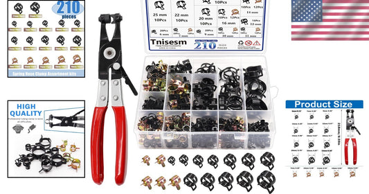 Precision 210-Piece Spring Hose Clamp Kit with Pliers for Fuel & Vacuum Lines