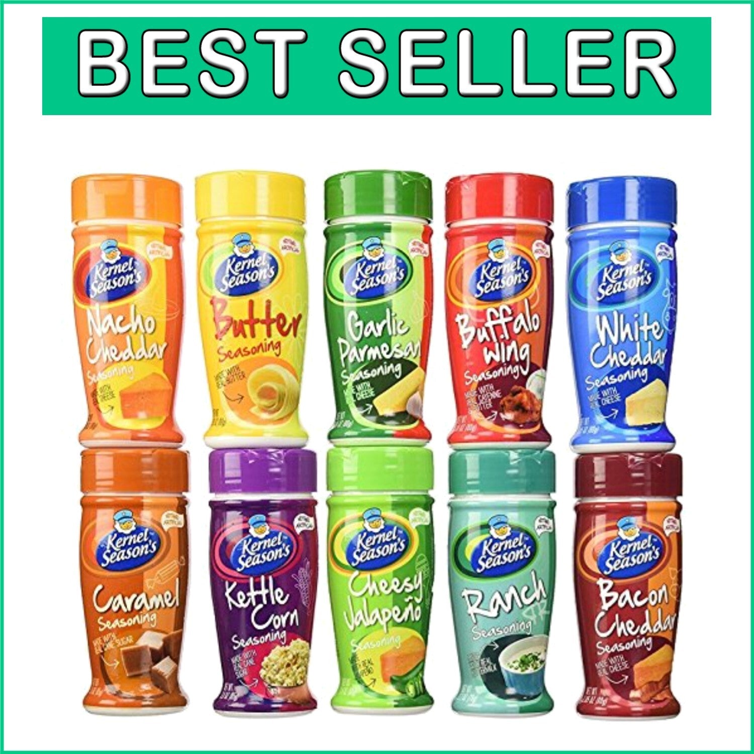 All-in-One Popcorn Seasoning Variety - 27oz of 10 Flavor Fun in Every Container