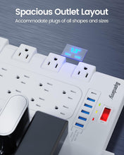 Load image into Gallery viewer, Surge Protector Power Strip with 22 Outlets and 6 Fast USB Ports - 2100 Joules