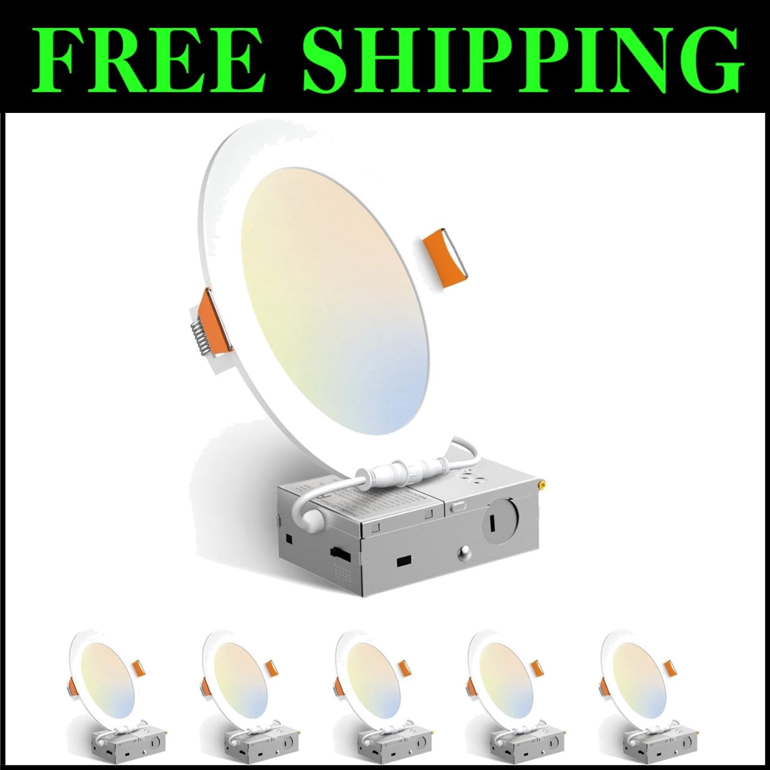 6 Pack 6-Inch Modern LED Recessed Lights - Dimmable, Color Selectable & Bright