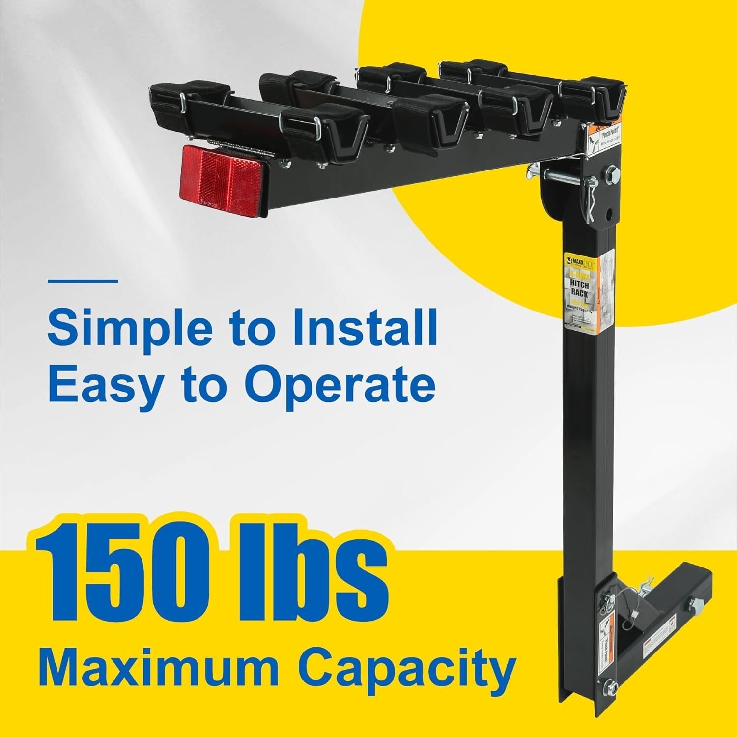 Durable Black Hitch-Mounted 4-Bike Carrier with Reflector - 150 lbs Capacity