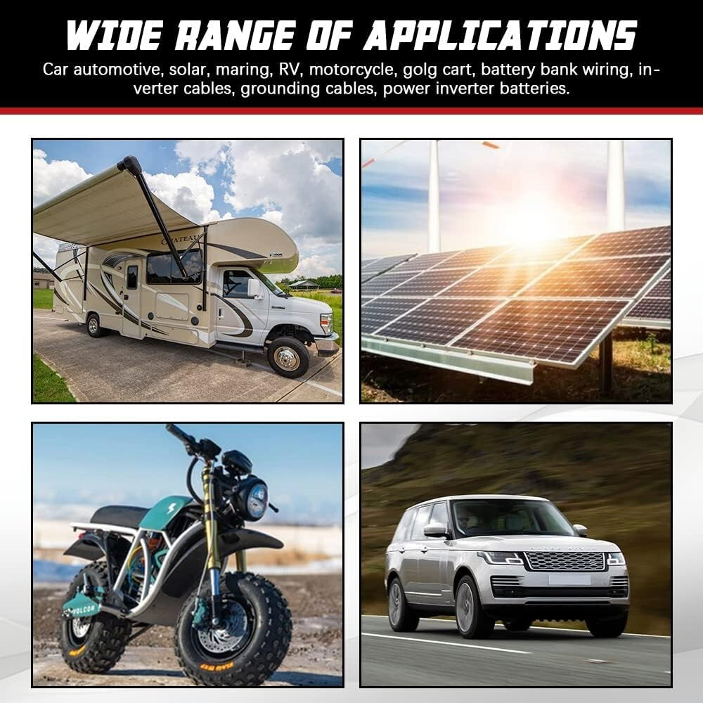 Essential 2 AWG Battery Cables - 5FT Pure Copper for Solar, RV, and Marine Needs