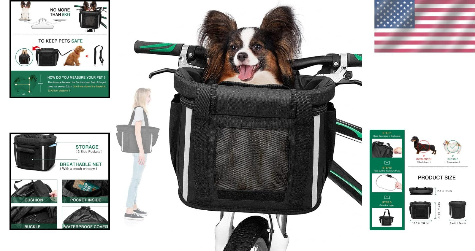 Deluxe Foldable Pet Bike Basket - Quick-Release Carrier for Small Cats & Dogs