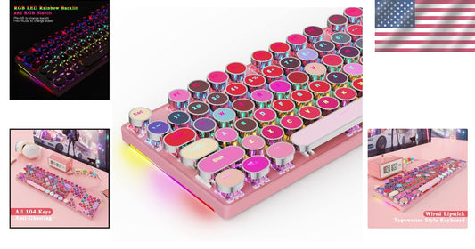 Stylish Retro RGB Gaming Keyboard - 104 Keys, N-Key Rollover, Anti-Ghosting