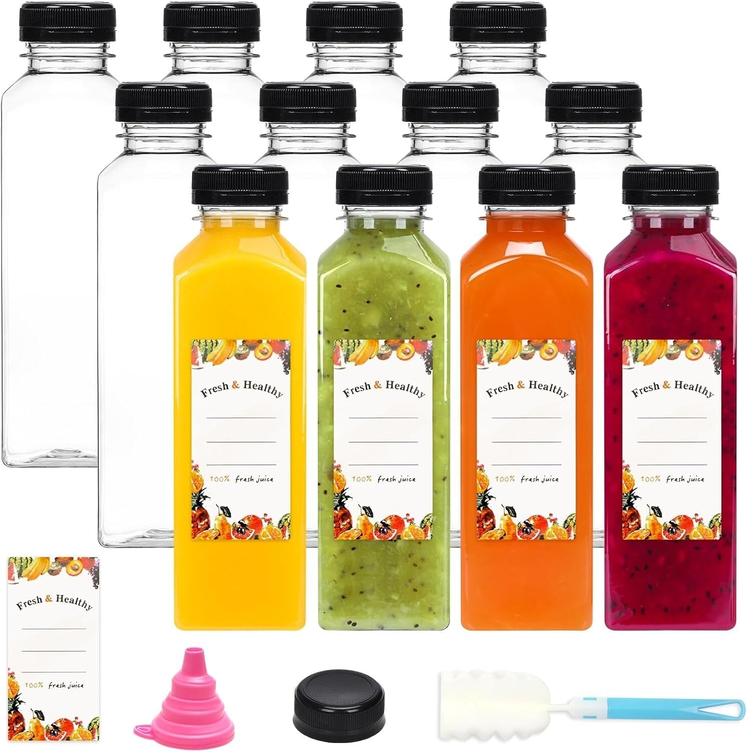Clear 16oz Juice Bottles with Caps - Ideal for Smoothies & Camping Drinks