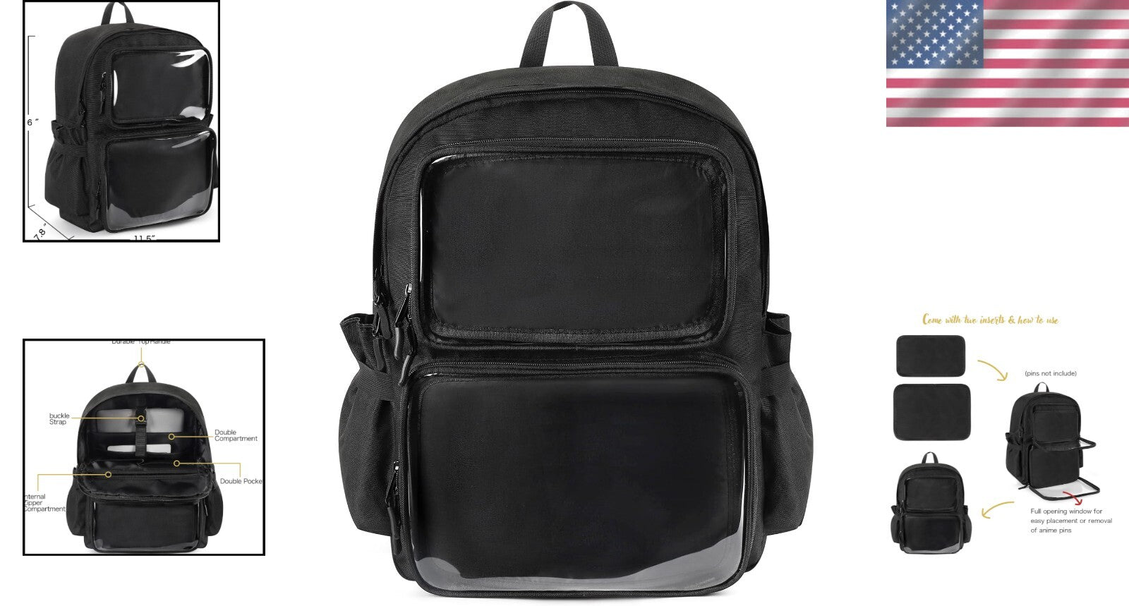 Fashionable Ita Bag Backpack with Clear Pin Insert - Ideal for Comic Con & More