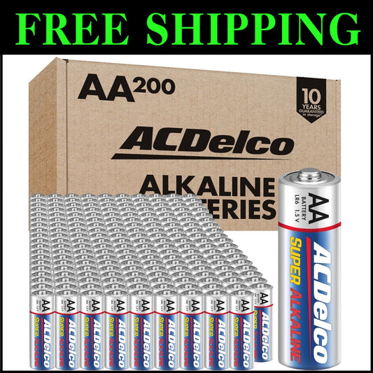 ACDelco 200-Count AA Super Alkaline Batteries, 10-Year Shelf Life Power Pack