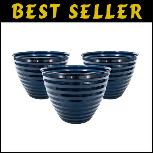 High-Gloss 12" Ironstone Midnight Sapphire Planters - Lightweight & Durable Set