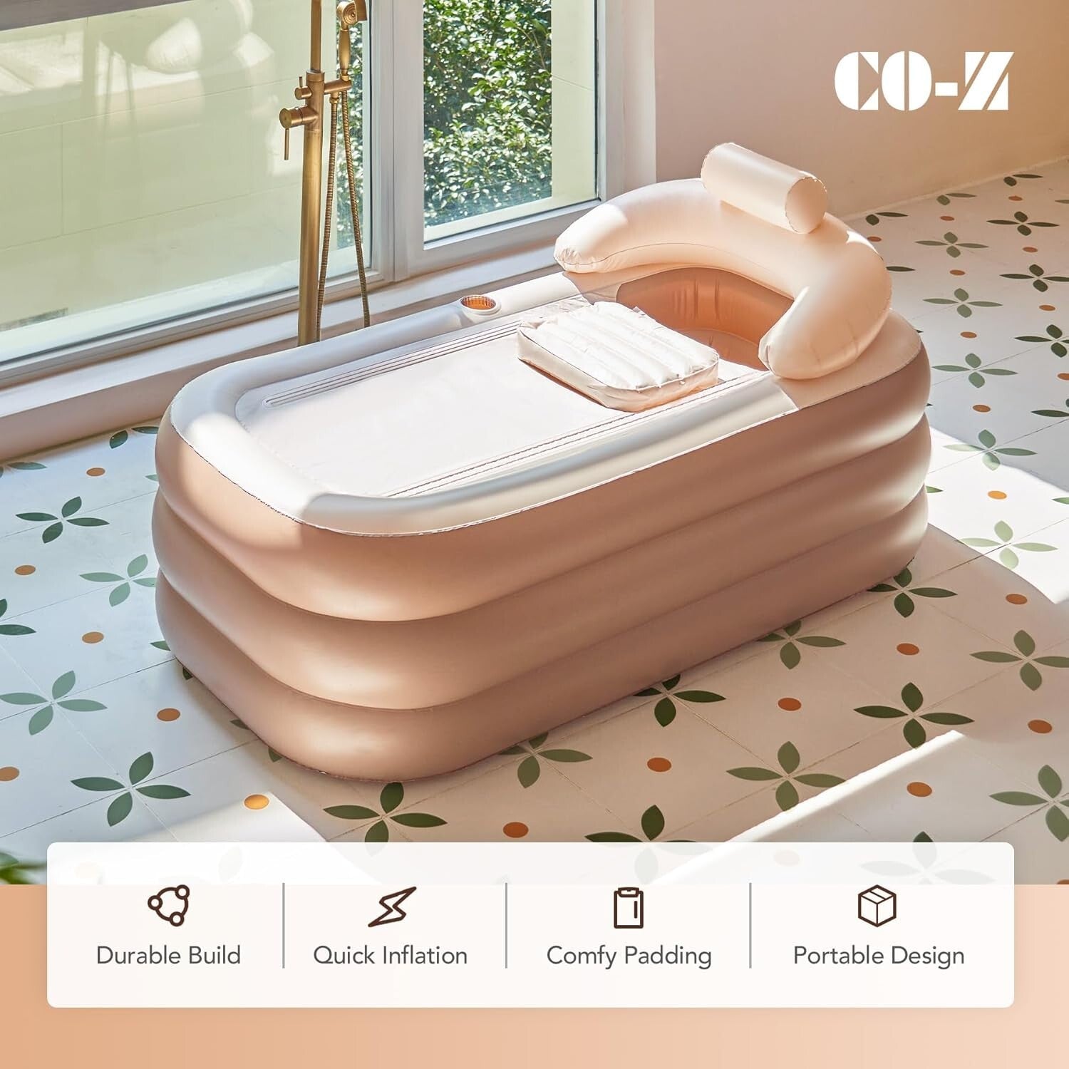 Portable Inflatable Bathtub with Electric Pump & Pillow - Indoor/Outdoor Spa