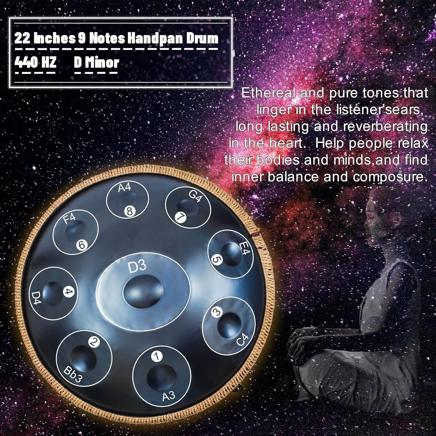 High-Quality 440Hz 22-Inch D Minor Hand Pan Drum with Complete Accessories