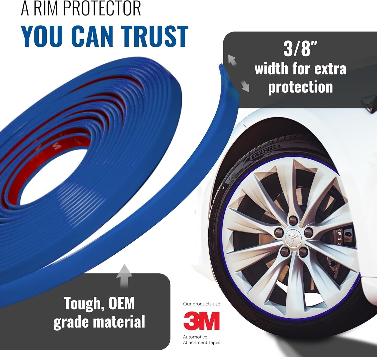 DIY Rim Protector - Blue Exterior Trim for Curb Rash Prevention - Universal Fit