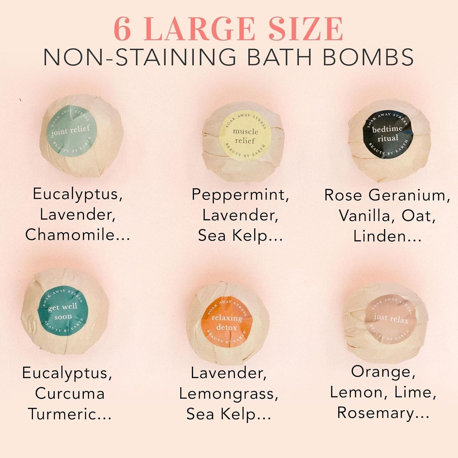 Handmade Relaxing Bath Bomb Gift Set - 6 Large Aromatic Bombs for Stress Relief