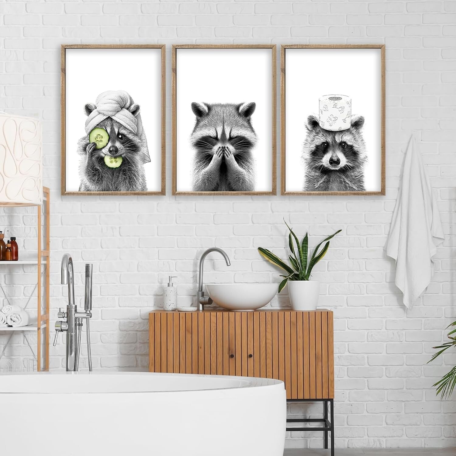 Rustic Farmhouse Raccoon Wall Art Set of 3 - Perfect for Modern Bathrooms