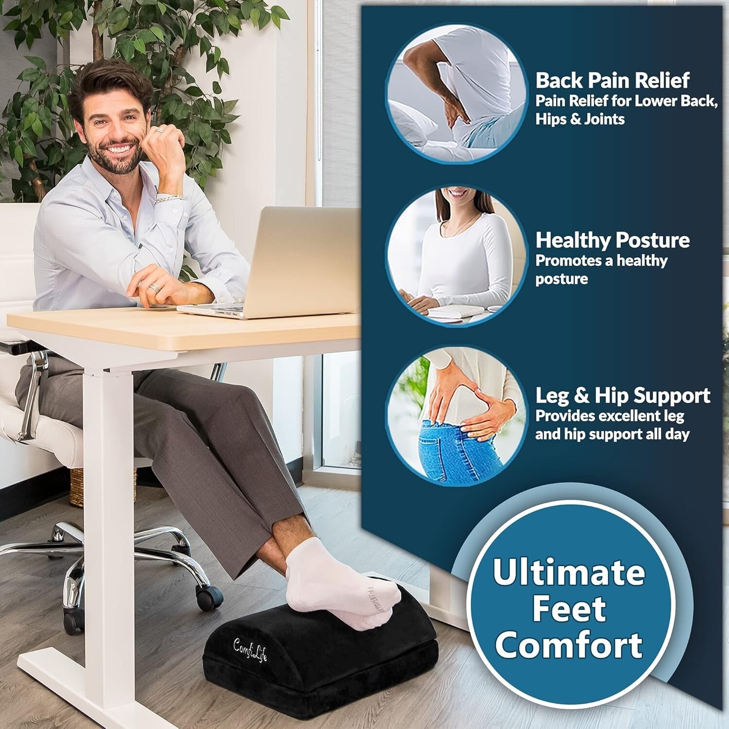 Multipurpose Adjustable Foot Stool - Memory Foam Comfort for Back Pain Relief
