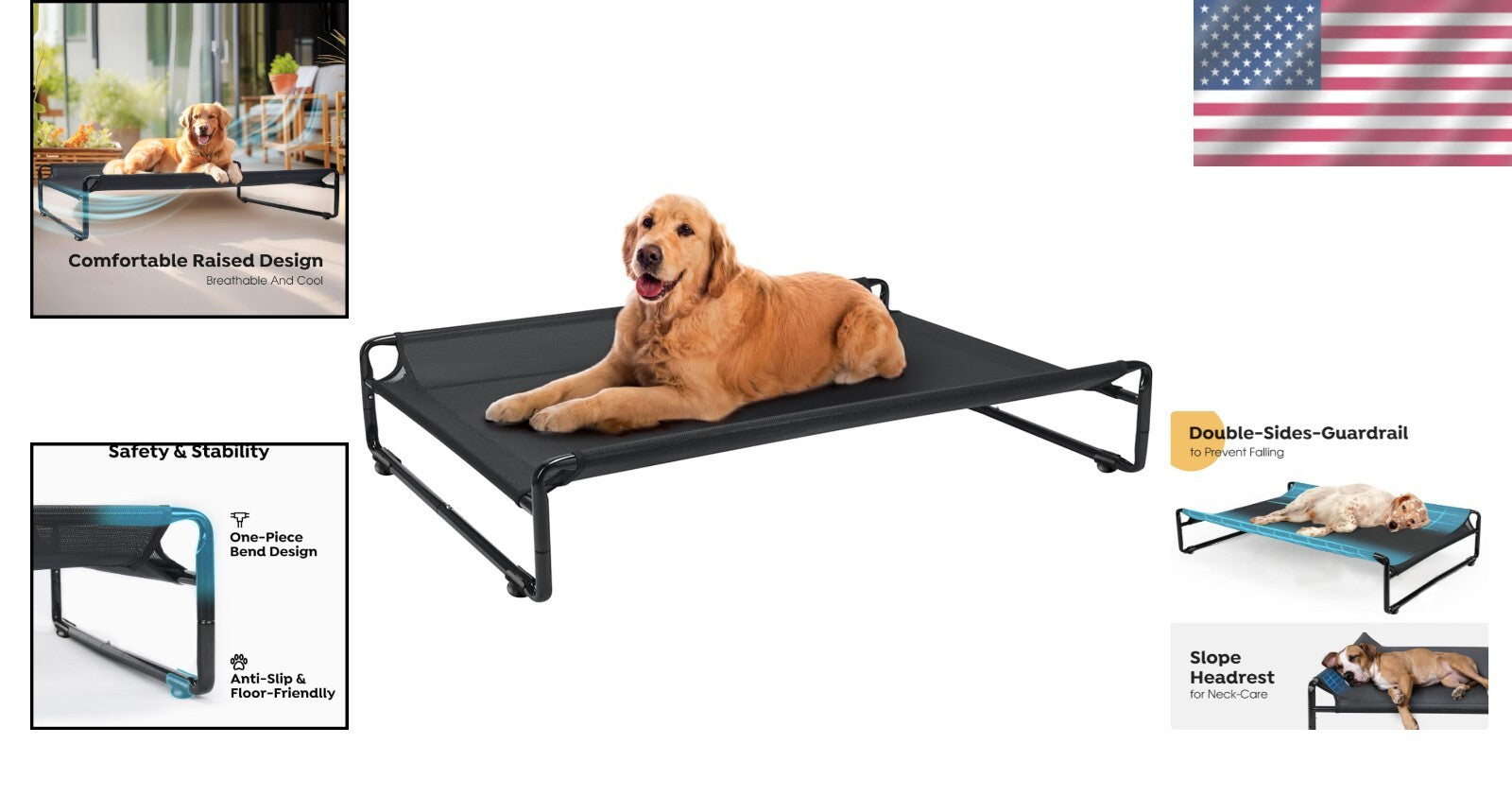 Portable Elevated Dog Bed with Anti-Slip Feet and Cooling Design for Large Dogs