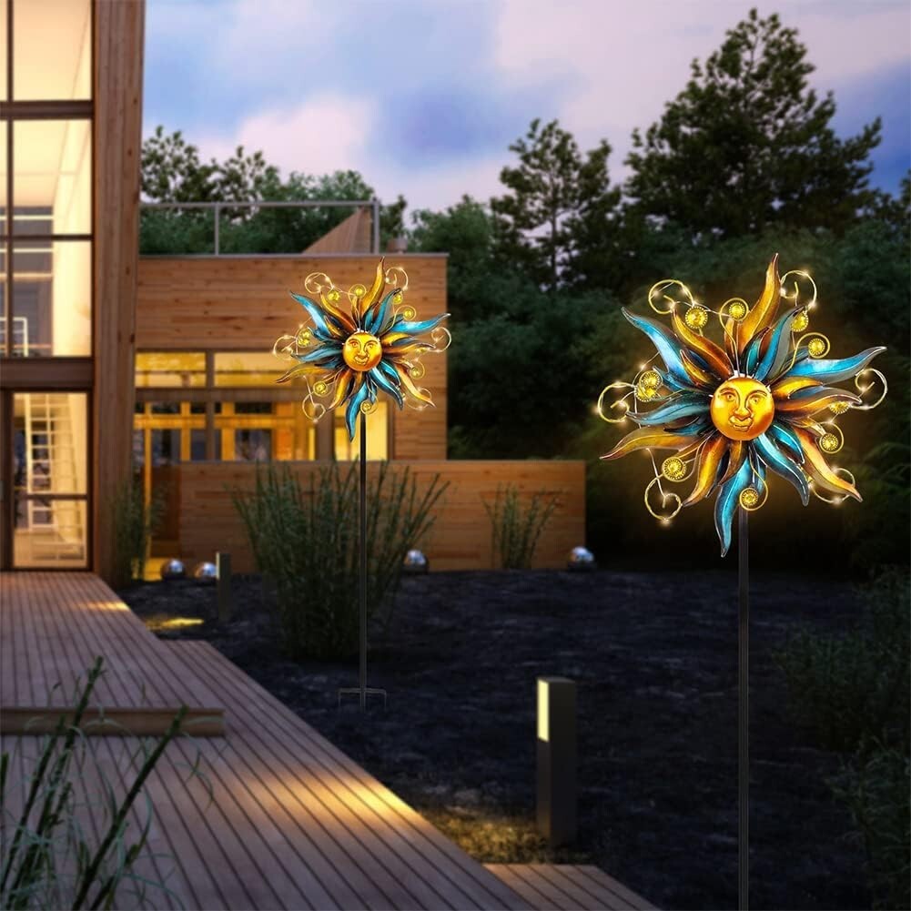 Unique Face Design Solar Garden Wind Spinner with LED Lights - Easy Installation
