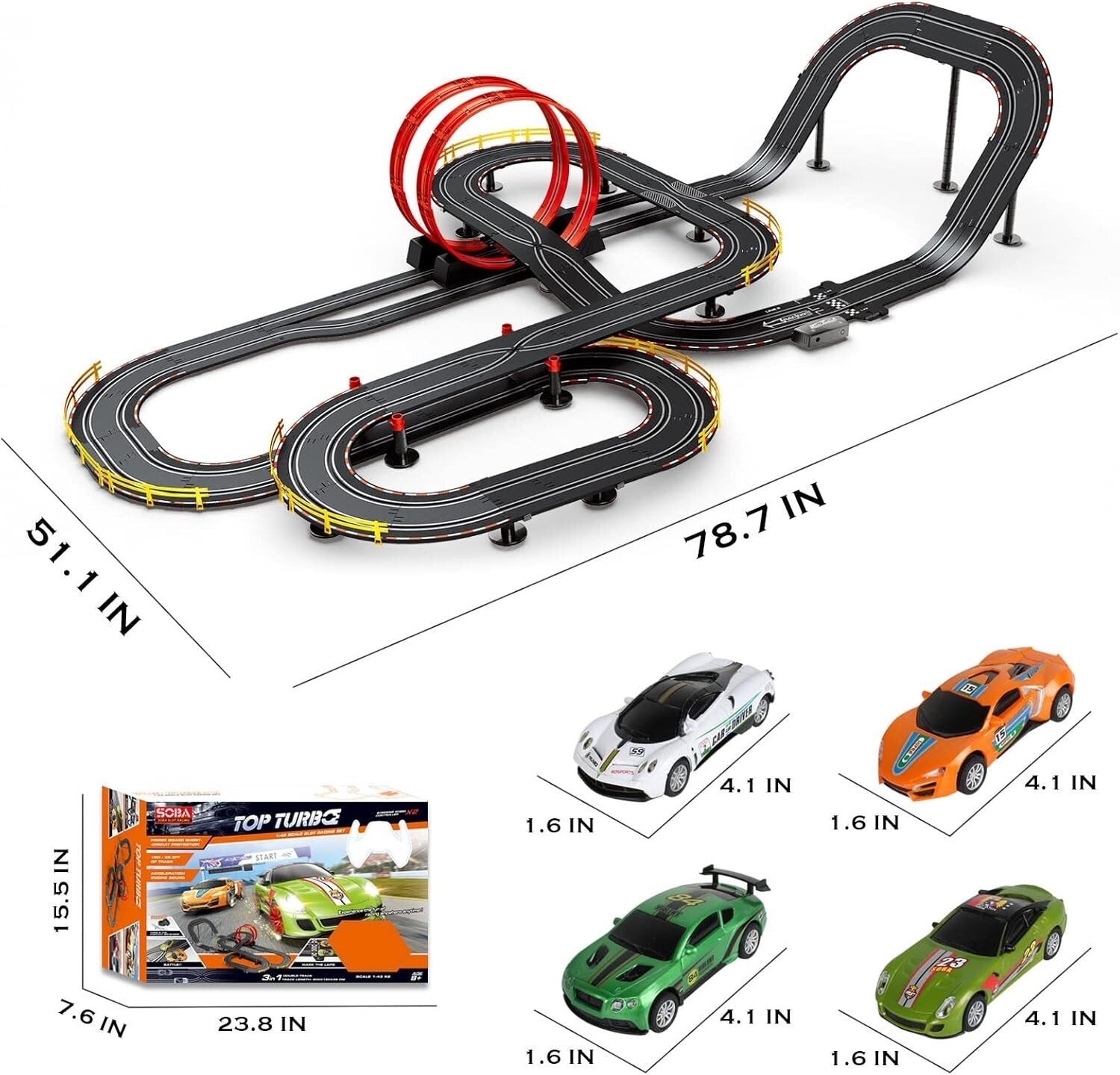 40FT Electric Slot Car Racing Track Set with 4 Cars for Thrilling Racing Fun