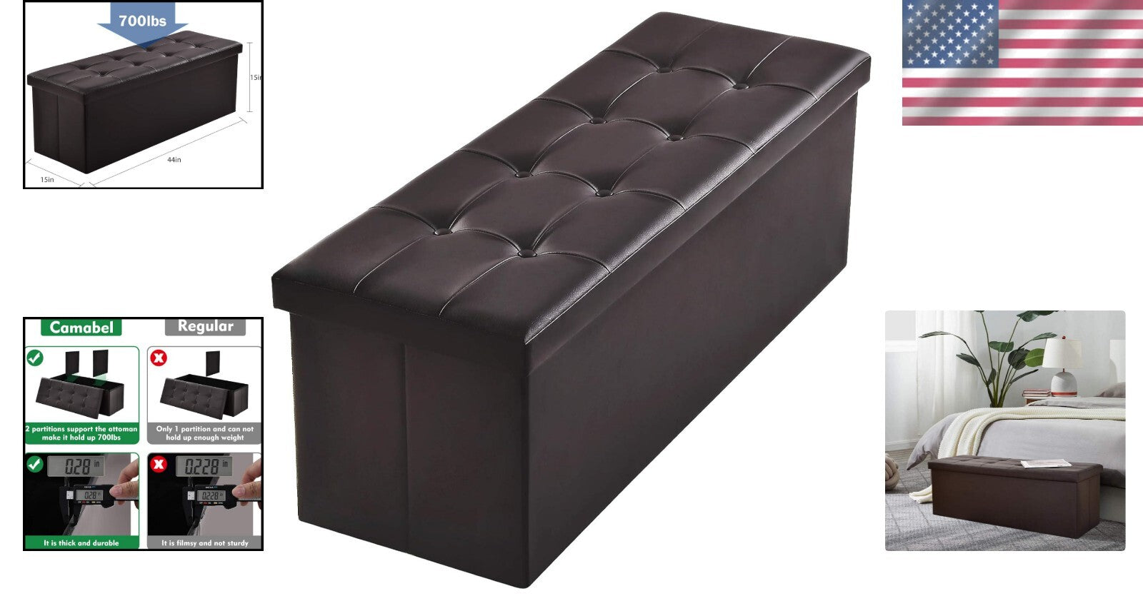 Elegant Folding Storage Ottomans – 700 lbs Capacity, Ideal for Home Organization