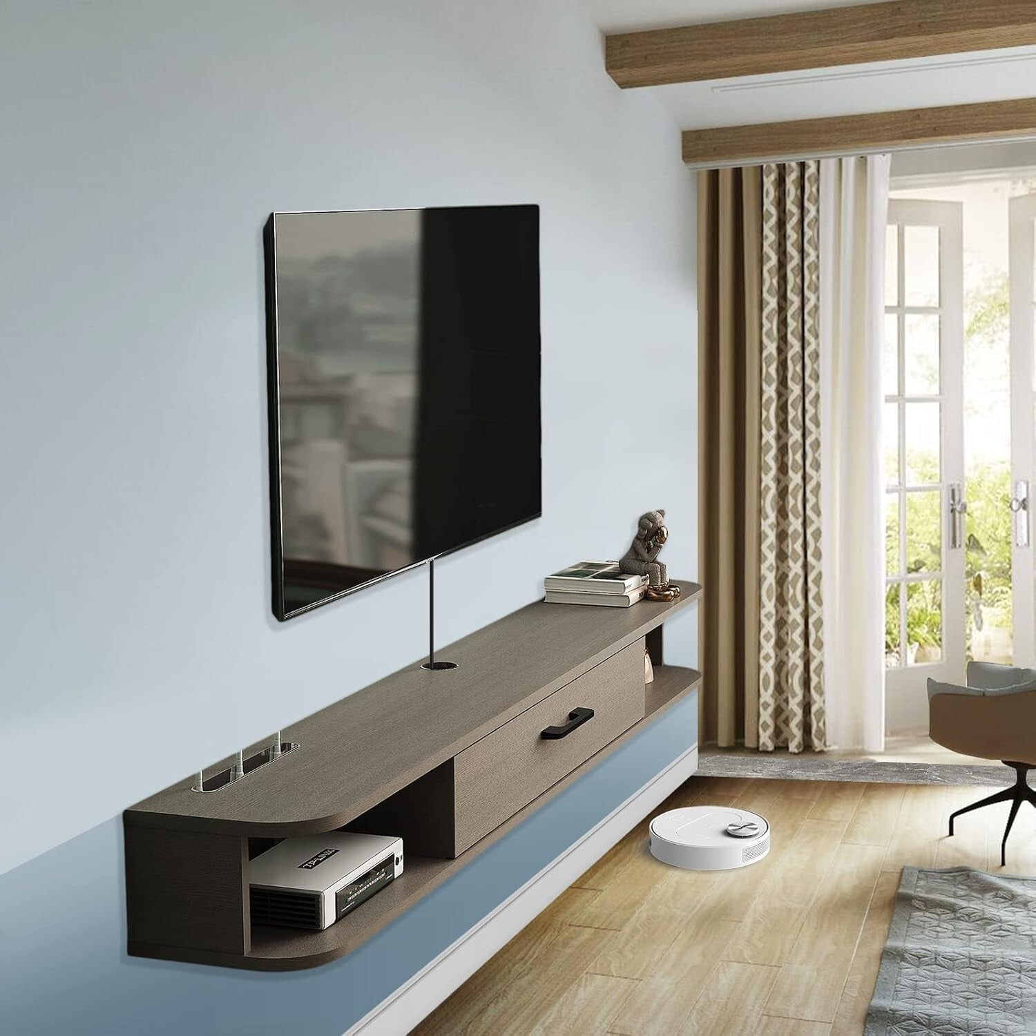 Durable All-in-One Floating TV Shelf with Storage for Apartments - Modern Finish