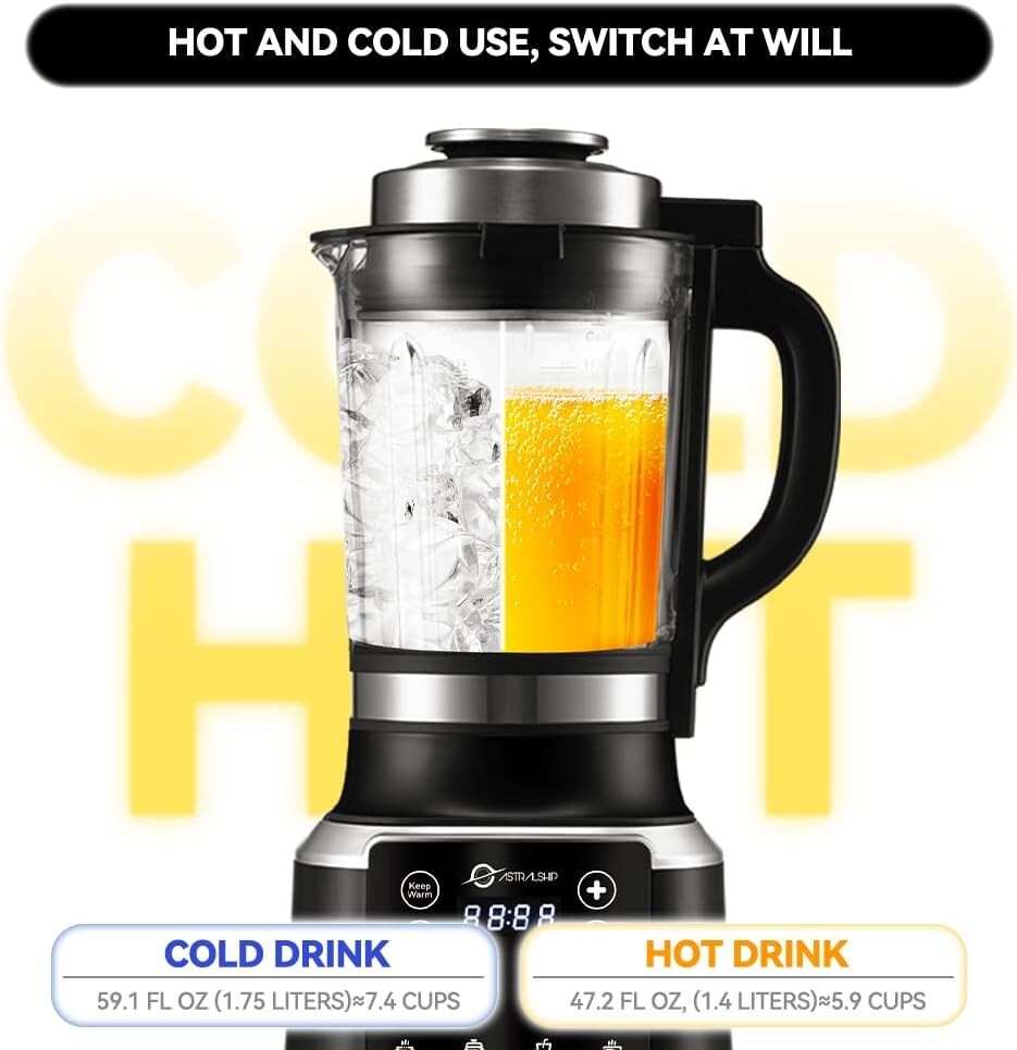 All-in-One 1200W Blender with Heating & Auto Clean - Perfect for Hot Drinks