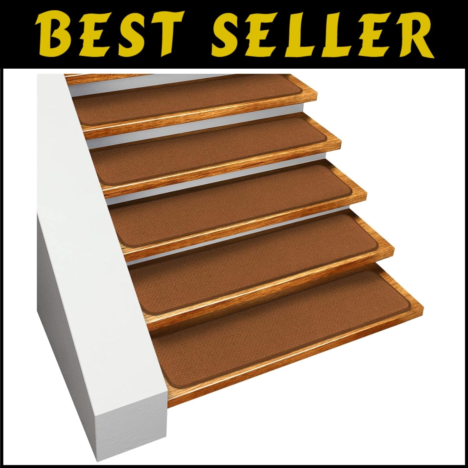 Comfort & Safety: Set of 15 Non-Slip Toffee Brown Carpet Treads - 8" x 27"