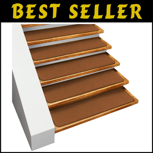Comfort & Safety: Set of 15 Non-Slip Toffee Brown Carpet Treads - 8" x 27"