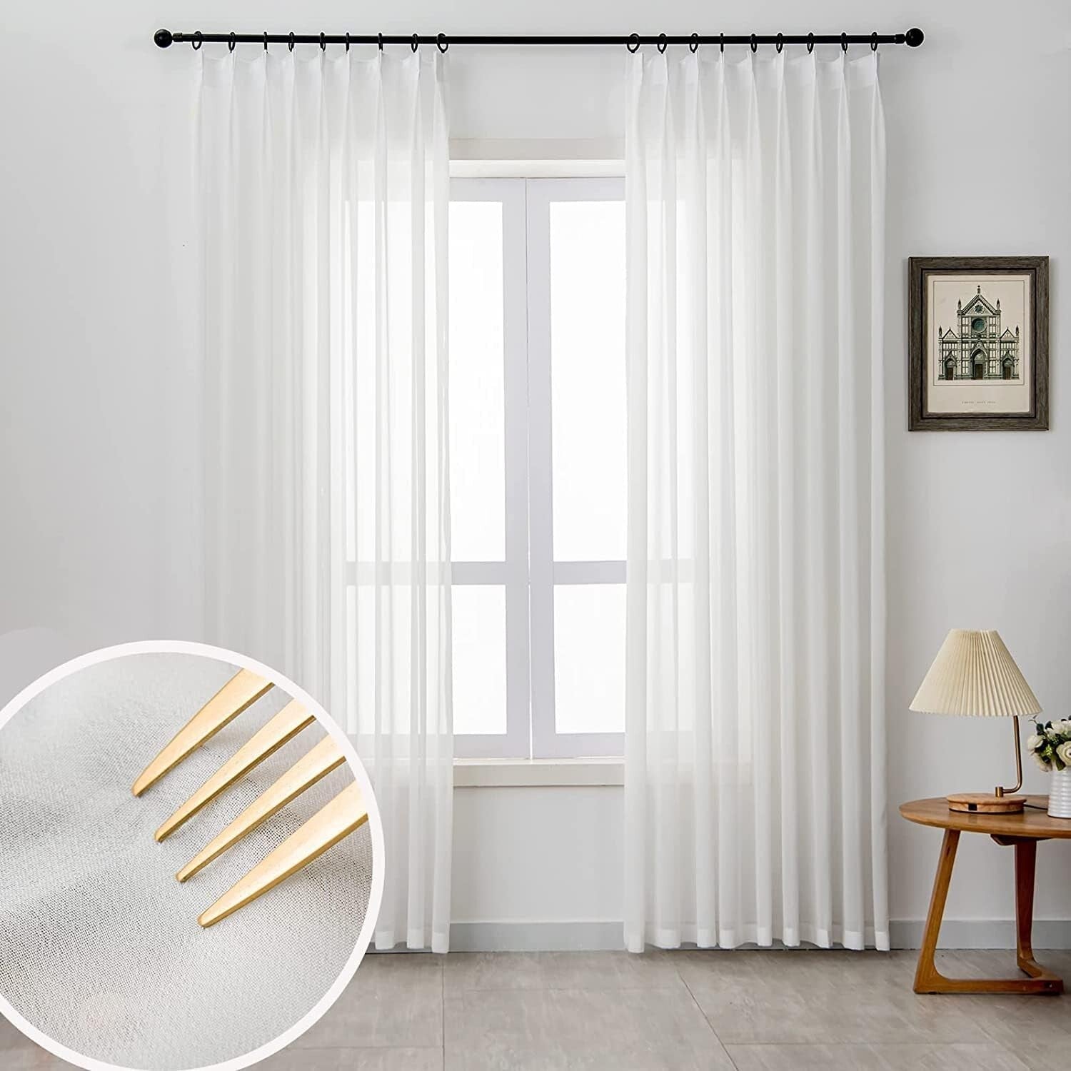 Luxurious 90-Inch Sheer Pinch Pleated Curtains - Ideal for Living Room & Bedroom