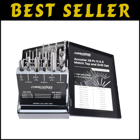 Precision Ground 18 Pc Metric Tap and Drill Set for Metalworking Efficiency