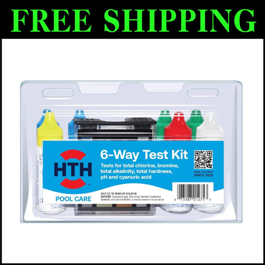 Portable Pool Chemical Tester - 6-Way Test Kit with 100 Test Strips Included