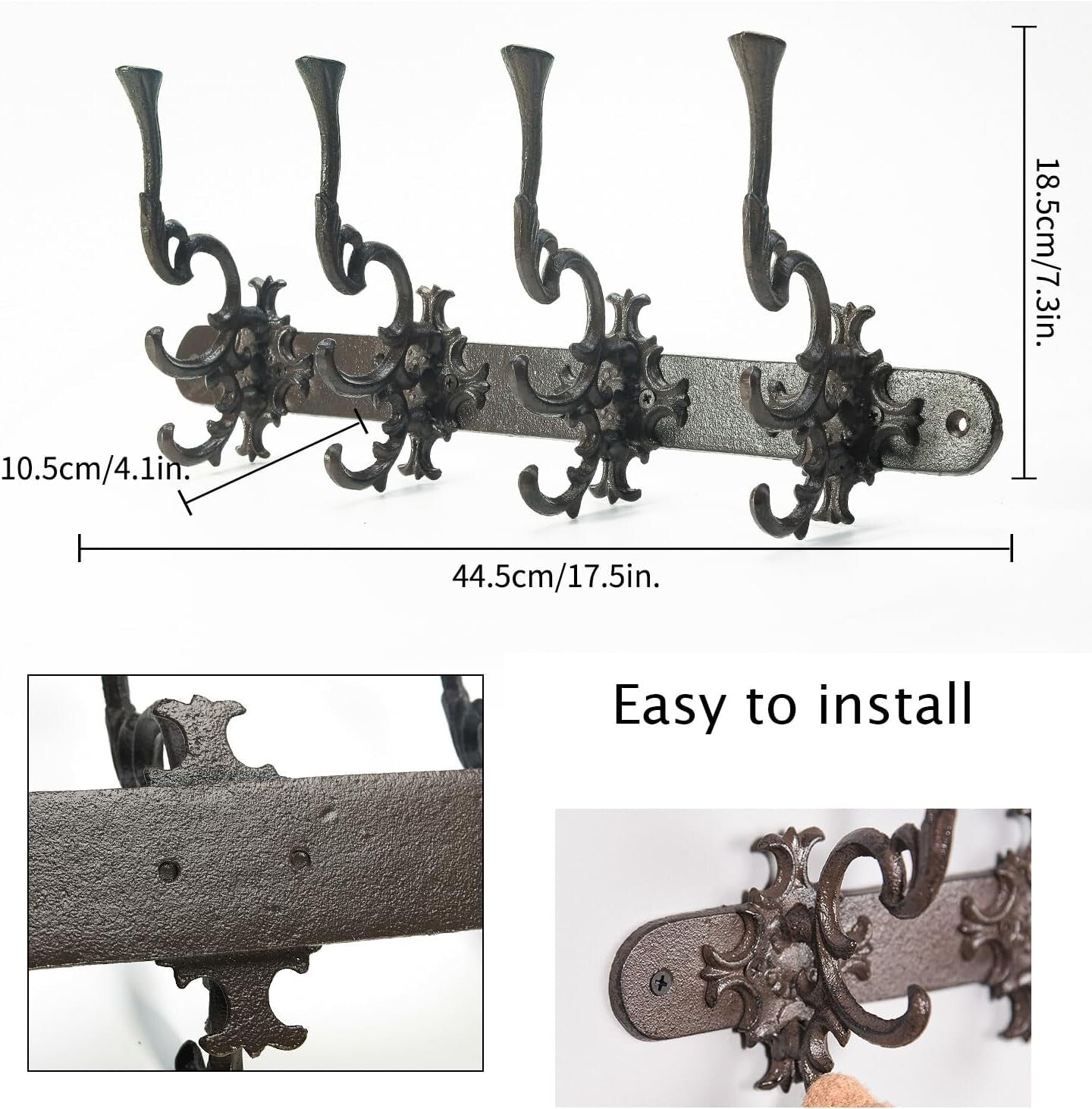 Antique Finish Cast Iron Wall Rack with 12 Hooks - Perfect for Home Organization