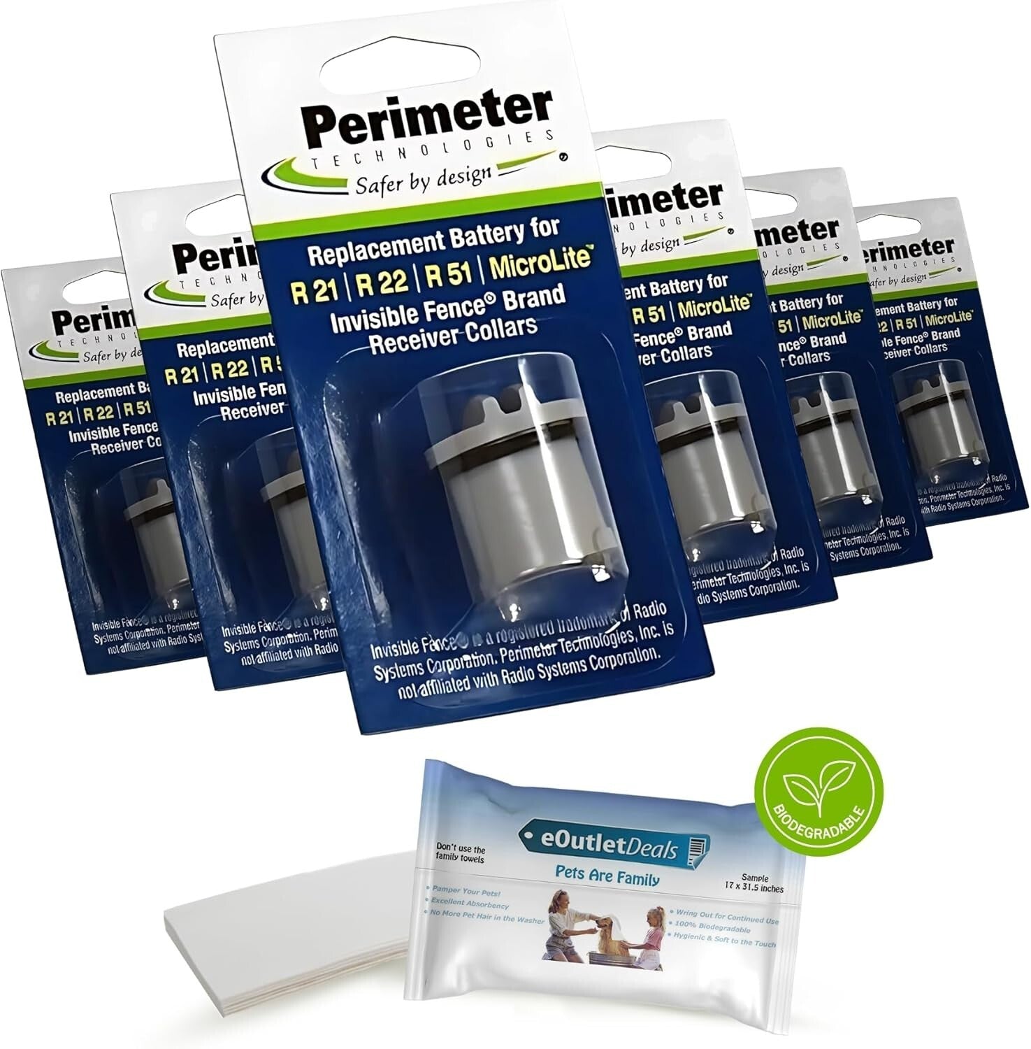 Lightweight 6-Pack Cr123a Invisible Fence Batteries & Water-Resistant Pet Towels