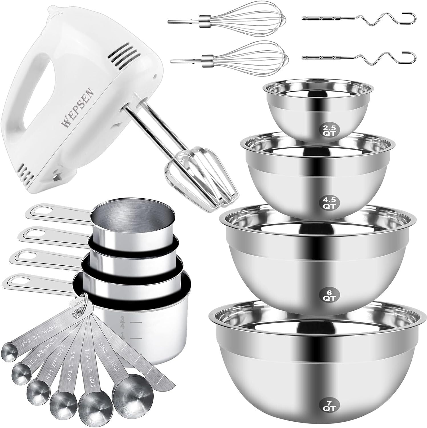 Versatile Kitchen Mixer with Nesting Bowls and Measurement Tools for Easy Baking
